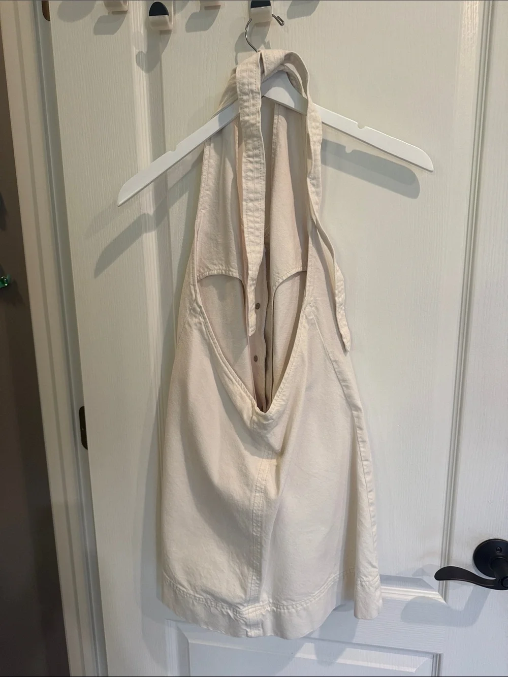 Reformation Cream Button-Front Denim Halter Mini Dress - Picture 5 of 6